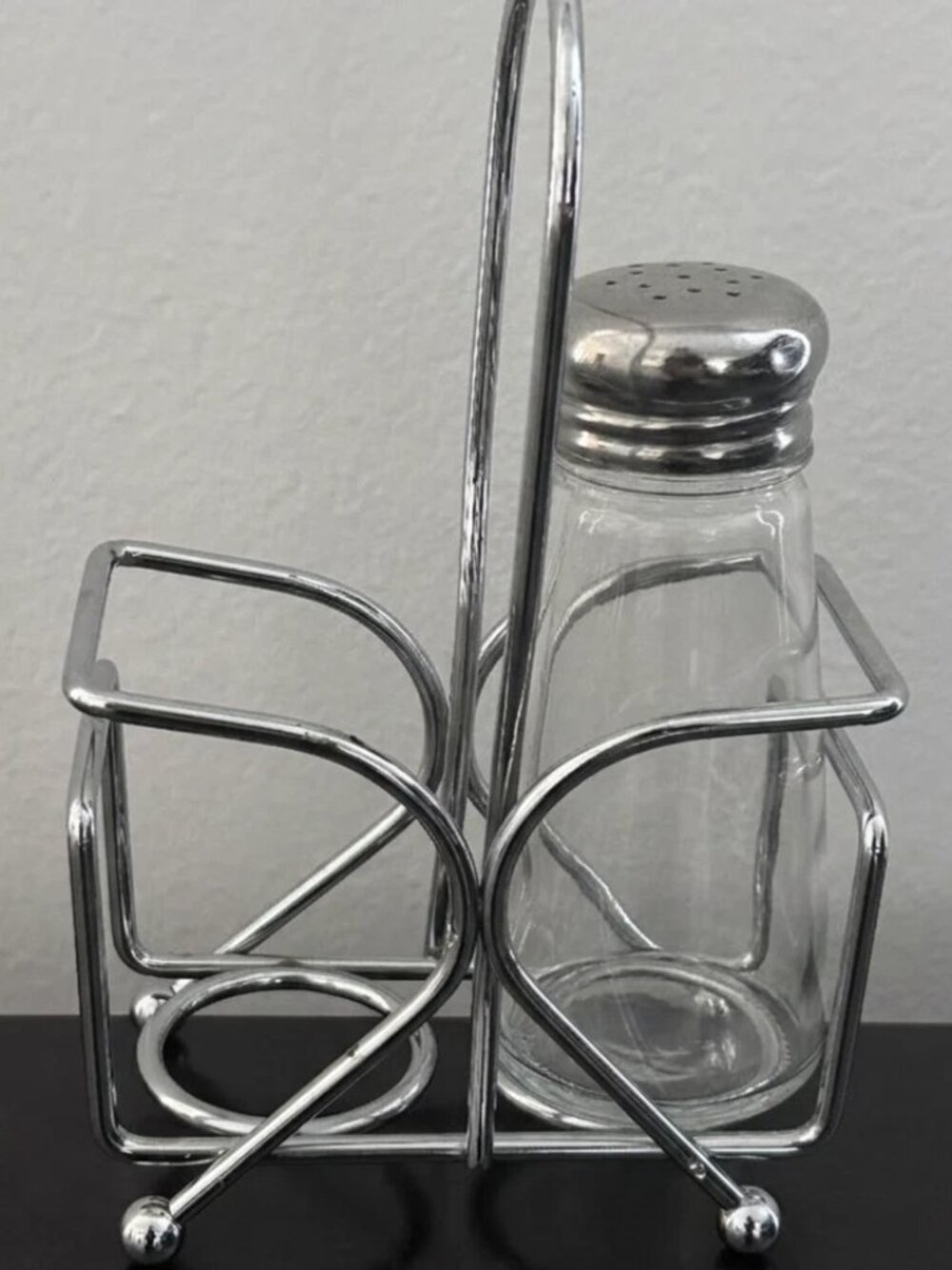 TableCraft Chrome Salt & Pepper Shaker Caddy Set - Clear Glass w/Stainless Lid